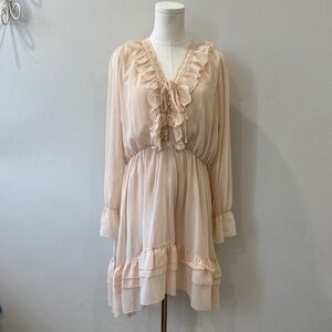 Elegant Cream Ruffle Lace Mini Dress